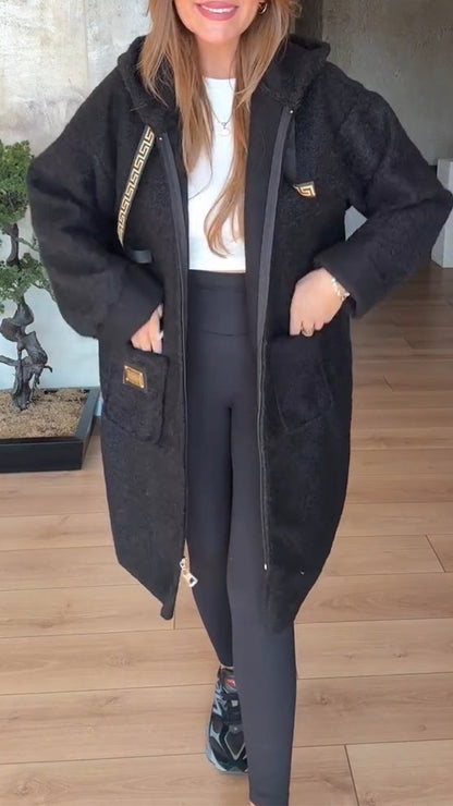 Manteau décontracté à capuche et cordon de serrage pour femme