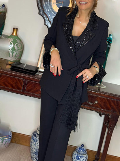 Ensemble Blazer à revers et Pantalon pour Femme - Style Commuter Chic