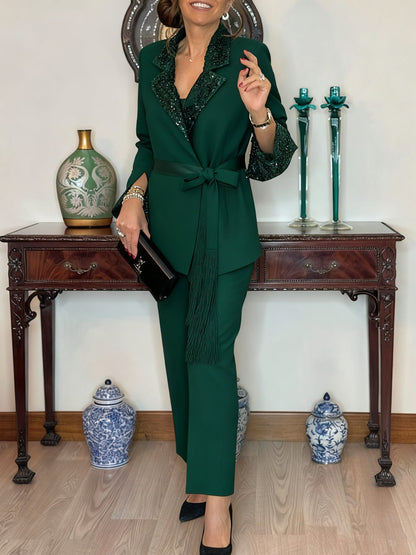 Ensemble Blazer à revers et Pantalon pour Femme - Style Commuter Chic