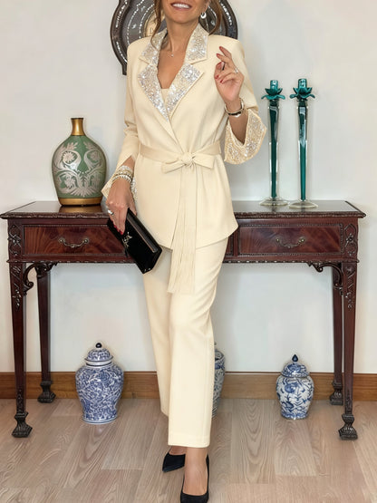 Ensemble Blazer à revers et Pantalon pour Femme - Style Commuter Chic