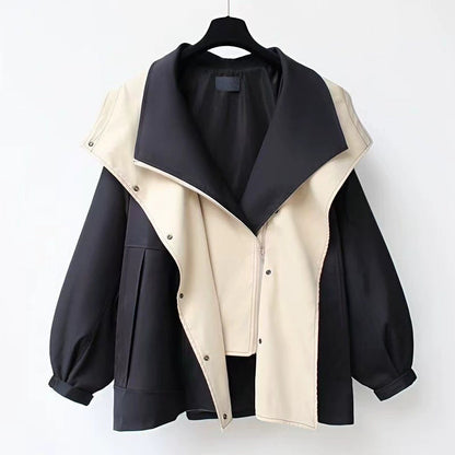 Damen Revers Trenchcoat mit Kapuze und Reißverschluss