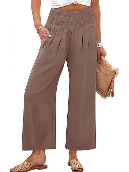 Women Linen Palazzo Pants Summer Boho Wide Leg High Waist Casual Lounge Pant 2025 Beach Travel Vacation Outfits