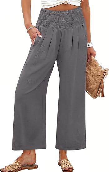 Women Linen Palazzo Pants Summer Boho Wide Leg High Waist Casual Lounge Pant 2025 Beach Travel Vacation Outfits