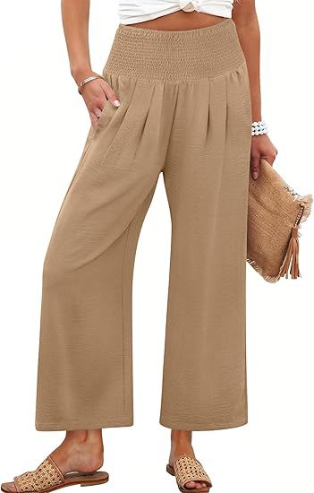 Women Linen Palazzo Pants Summer Boho Wide Leg High Waist Casual Lounge Pant 2025 Beach Travel Vacation Outfits