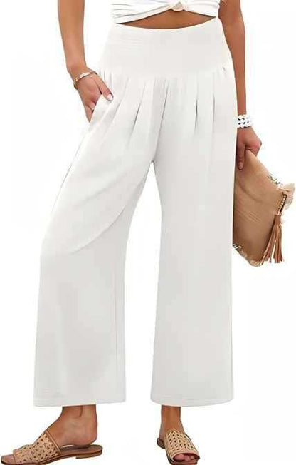 Women Linen Palazzo Pants Summer Boho Wide Leg High Waist Casual Lounge Pant 2025 Beach Travel Vacation Outfits