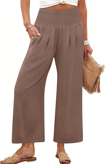 Women Linen Palazzo Pants Summer Boho Wide Leg High Waist Casual Lounge Pant 2025 Beach Travel Vacation Outfits