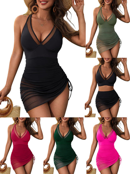 Women Mesh One Piece Swim Dress Swimsuit Tummy Control Bathing Suit - Seldom Seen Styles