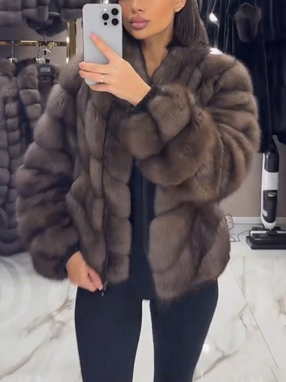 Manteau décontracté en peluche épissé pour femme