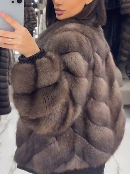 Manteau décontracté en peluche épissé pour femme