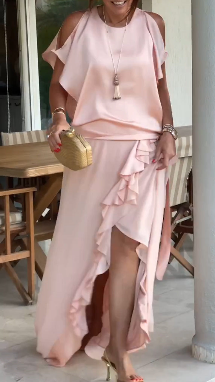 Women Round Neck Hollow Splicing Irregular Elegant Temperament Dress - Seldom Seen Styles