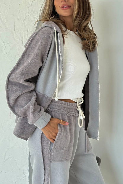 Ensemble décontracté veste à capuche col rond et pantalon pour femme
