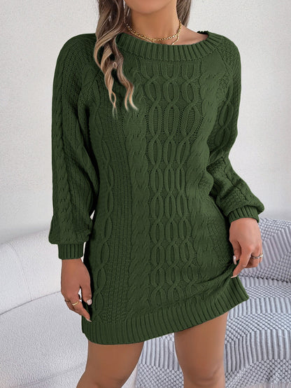 Robe pull droite à col rond, manches lanternes unies pour femme