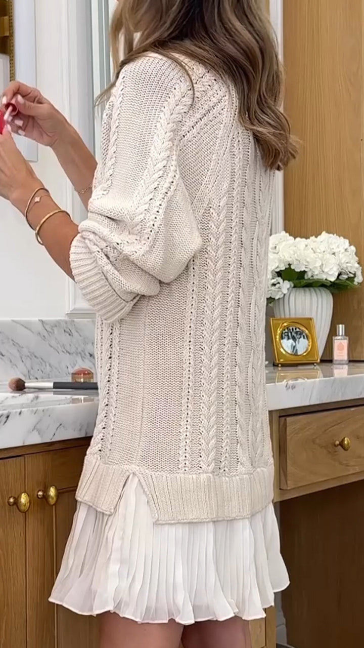 Women Round Neck Sweater Spliced casual Dress - Seldom Seen Styles