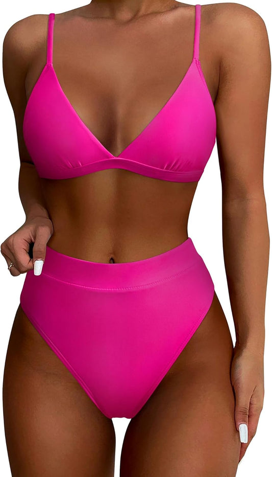 Women Sexy High Waisted 2 Piece Bikini Sets Triangle High Cut Swimsuits - Seldom Seen Styles