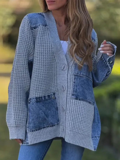 Manteau décontracté en tricot épissé pour femmes
