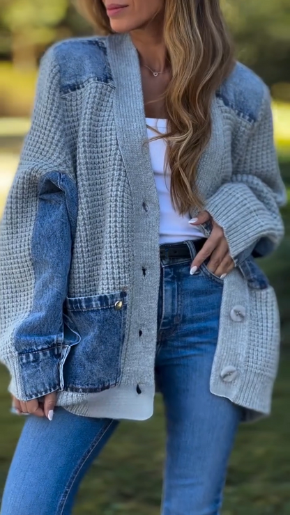 Manteau décontracté en tricot épissé pour femmes