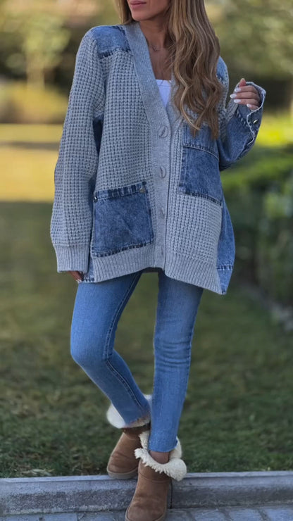 Manteau décontracté en tricot épissé pour femmes