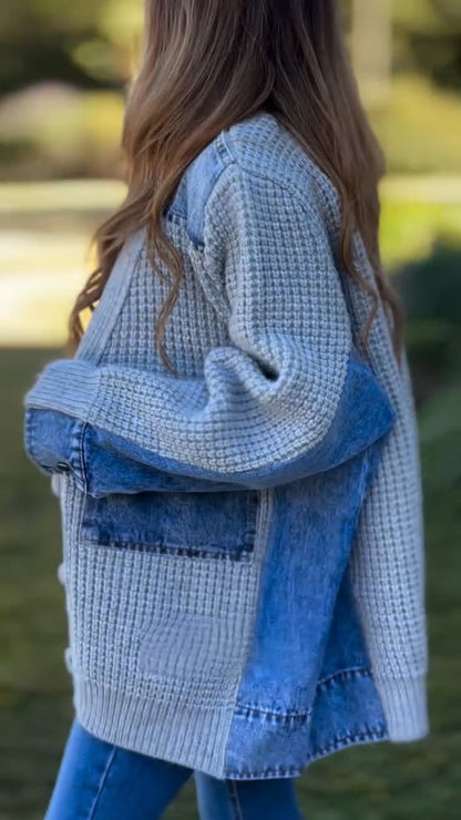 Manteau décontracté en tricot épissé pour femmes