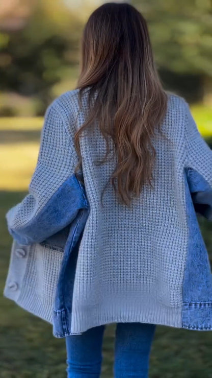 Manteau décontracté en tricot épissé pour femmes