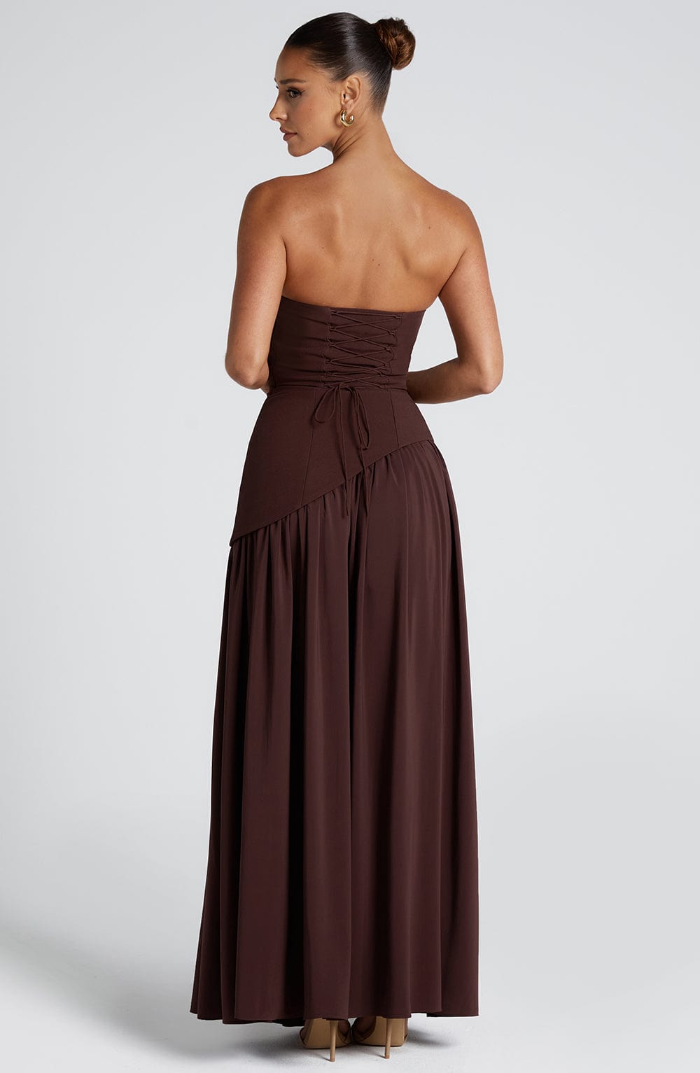 Women Strapless Patchwork Maxi Dress Sexy High Slit Tube Top Party Club with Scarf Long Prom Wedding Guest Dresses - Seldom Seen Styles