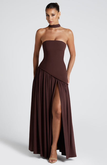 Robe longue bustier patchwork pour femme, sexy, avec fente haute, top tube, pour soirée club avec écharpe, robes longues de bal et d'invitée de mariage