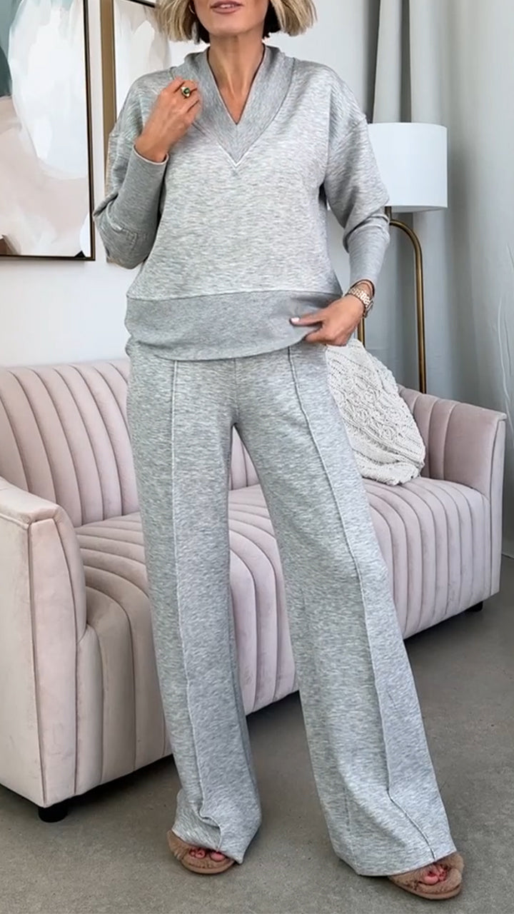 Women V-neck Patchwork Top + Pants Casual Suit - Seldom Seen Styles