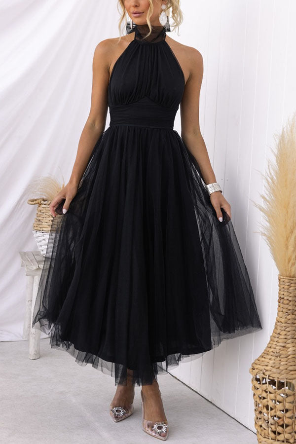Halter Neck Formal Dress with Fitted Bodice and Flowing Skirt for Weddings - Seldom Seen Styles