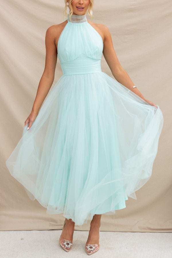 Halter Neck Formal Dress with Fitted Bodice and Flowing Skirt for Weddings - Seldom Seen Styles