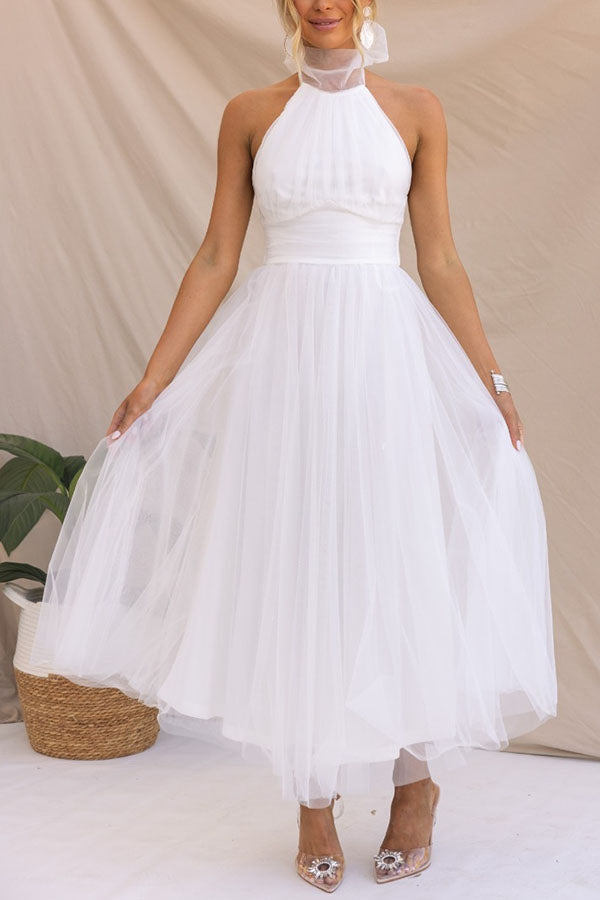 Halter Neck Formal Dress with Fitted Bodice and Flowing Skirt for Weddings - Seldom Seen Styles