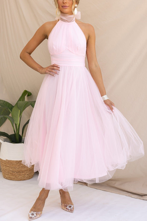 Halter Neck Formal Dress with Fitted Bodice and Flowing Skirt for Weddings - Seldom Seen Styles