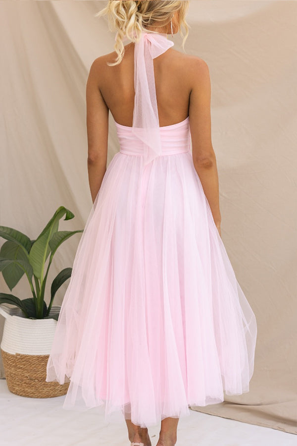 Halter Neck Formal Dress with Fitted Bodice and Flowing Skirt for Weddings - Seldom Seen Styles