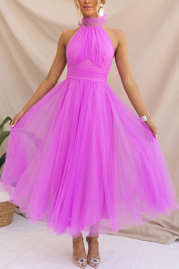Halter Neck Formal Dress with Fitted Bodice and Flowing Skirt for Weddings - Seldom Seen Styles