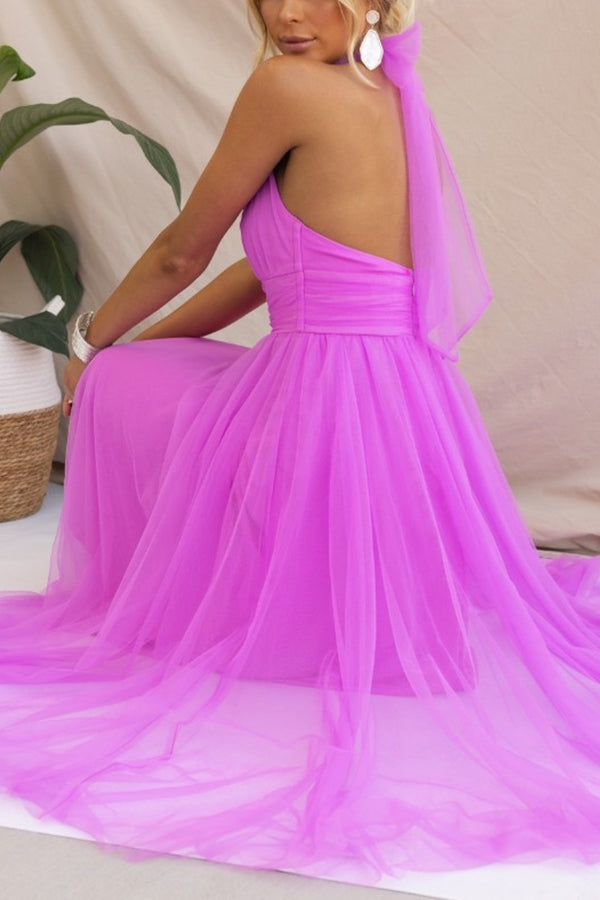 Halter Neck Formal Dress with Fitted Bodice and Flowing Skirt for Weddings - Seldom Seen Styles