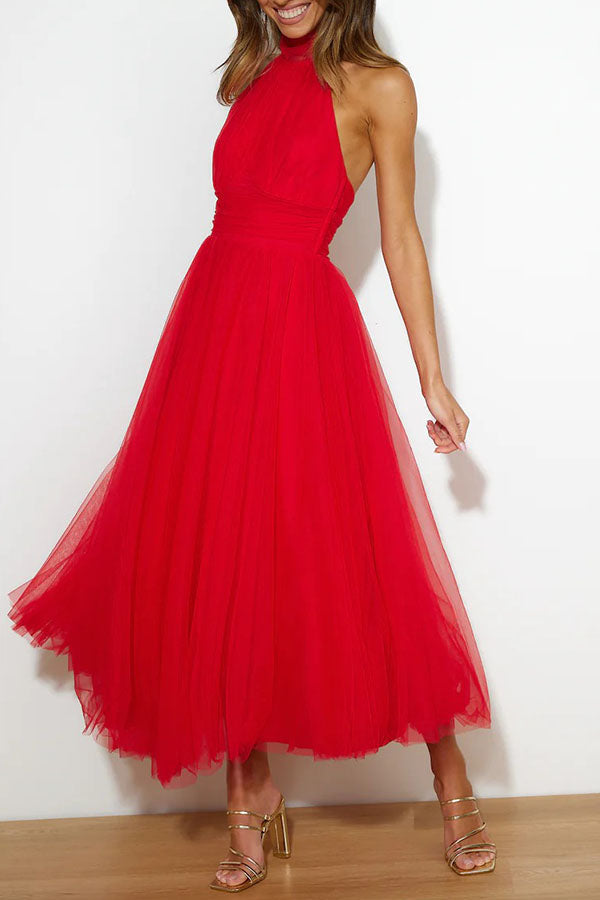 Halter Neck Formal Dress with Fitted Bodice and Flowing Skirt for Weddings - Seldom Seen Styles