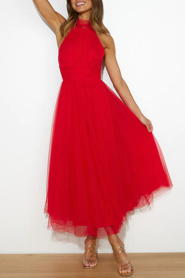 Halter Neck Formal Dress with Fitted Bodice and Flowing Skirt for Weddings - Seldom Seen Styles