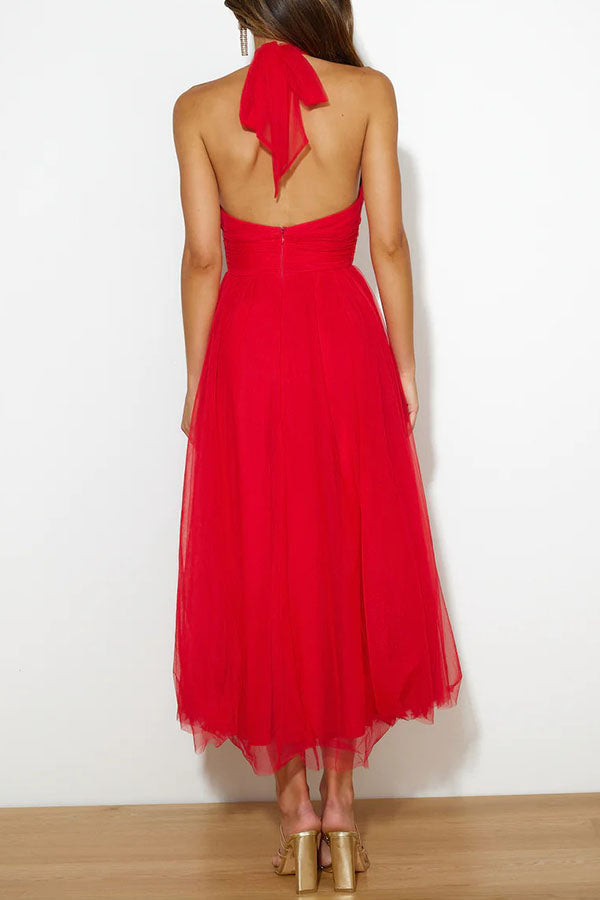 Halter Neck Formal Dress with Fitted Bodice and Flowing Skirt for Weddings - Seldom Seen Styles