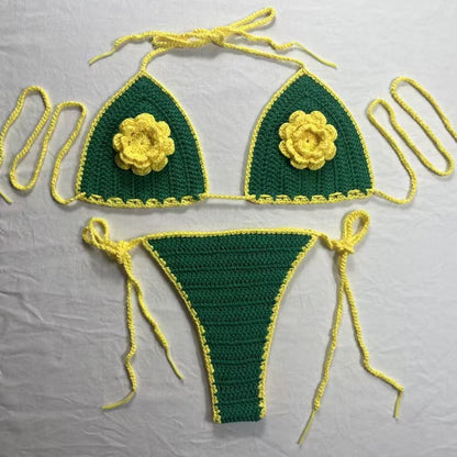Women's 100% Handmade Crochet Bikini Set Sexy Cutout Swimsuit Beach Vacation Island Summer Swimwear