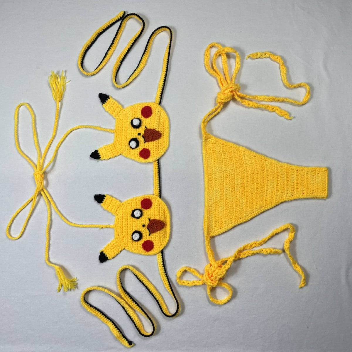 Women's 100% Handmade Crochet Cartoon Bikini Set Color Block Fun Swimsuit Beach Vacation Summer Swimwear - Seldom Seen Styles
