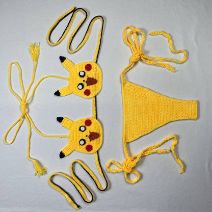 Women's 100% Handmade Crochet Cartoon Bikini Set Color Block Fun Swimsuit Beach Vacation Summer Swimwear