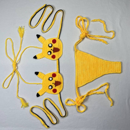 Women's 100% Handmade Crochet Cartoon Bikini Set Color Block Fun Swimsuit Beach Vacation Summer Swimwear - Seldom Seen Styles