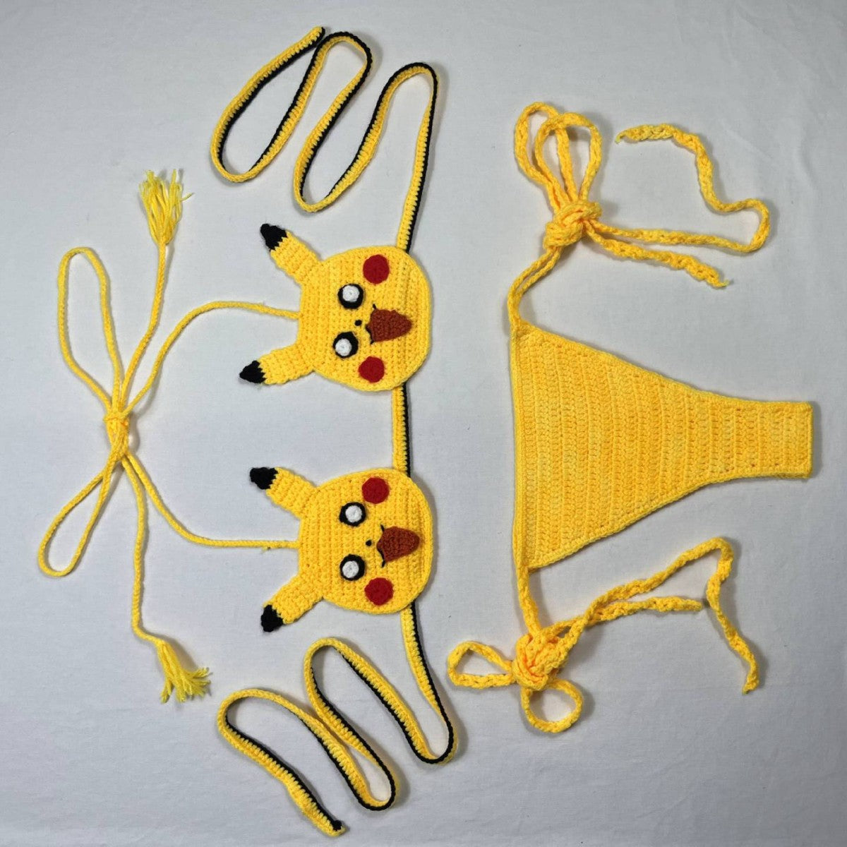 Women's 100% Handmade Crochet Cartoon Bikini Set Color Block Fun Swimsuit Beach Vacation Summer Swimwear - Seldom Seen Styles