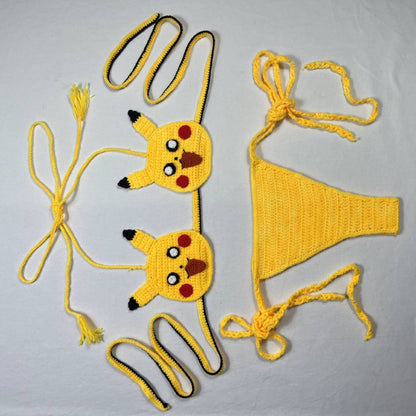 Women's 100% Handmade Crochet Cartoon Bikini Set Color Block Fun Swimsuit Beach Vacation Summer Swimwear