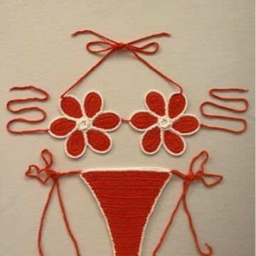 Women's 100% Handmade Crochet Cartoon Bikini Set Orange Red White Strap Split Swimsuit Beach Vacation Summer Swimwear - Seldom Seen Styles