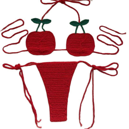 Women's 100% Handmade Crochet Cartoon Bikini Set Sexy Strap Split Swimsuit Beach Vacation Summer Swimwear