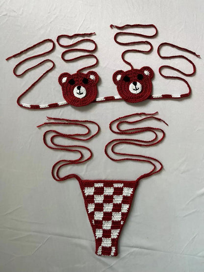 Women's 100% Handmade Crochet Sexy Adjustable Lace-Up Bikini Set Split Swimsuit Beach Vacation Resort Summer Swimwear