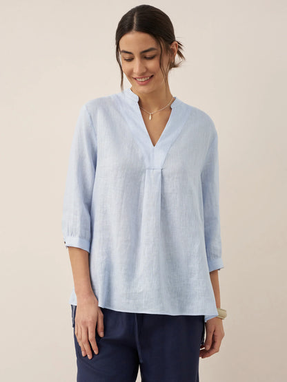 Women's 100% Linen Dress Shirt Stand Collar Half Sleeve Relaxed Fit Casual Summer Beach Vacation Blouse Top
