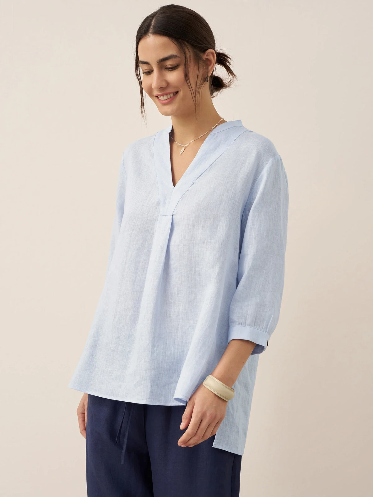 Women's 100% Linen Dress Shirt Stand Collar Half Sleeve Relaxed Fit Casual Summer Beach Vacation Blouse Top