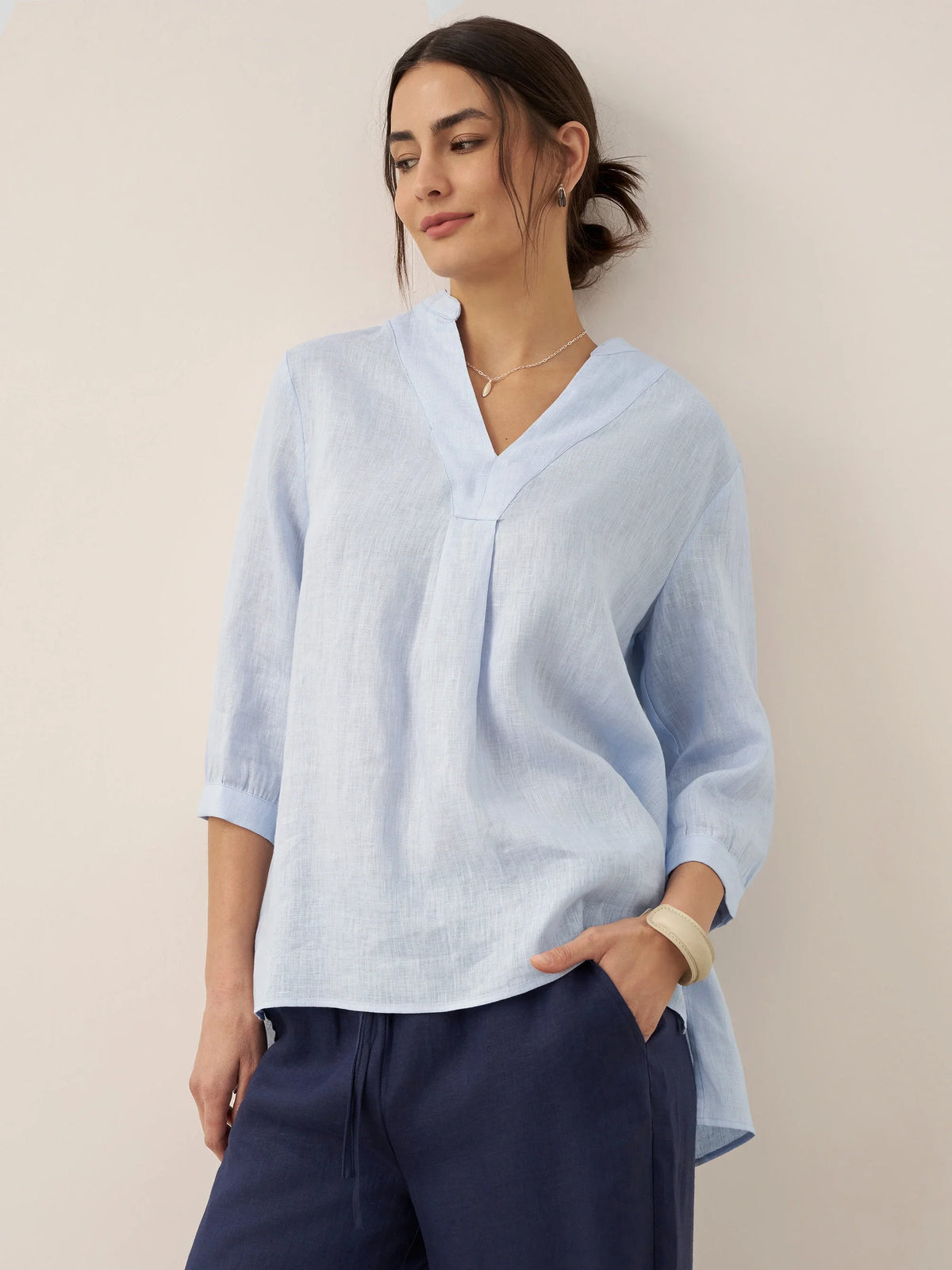 Women's 100% Linen Dress Shirt Stand Collar Half Sleeve Relaxed Fit Casual Summer Beach Vacation Blouse Top