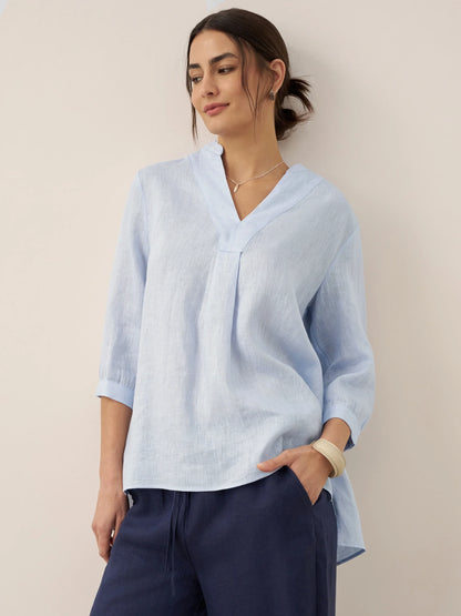 Women's 100% Linen Dress Shirt Stand Collar Half Sleeve Relaxed Fit Casual Summer Beach Vacation Blouse Top