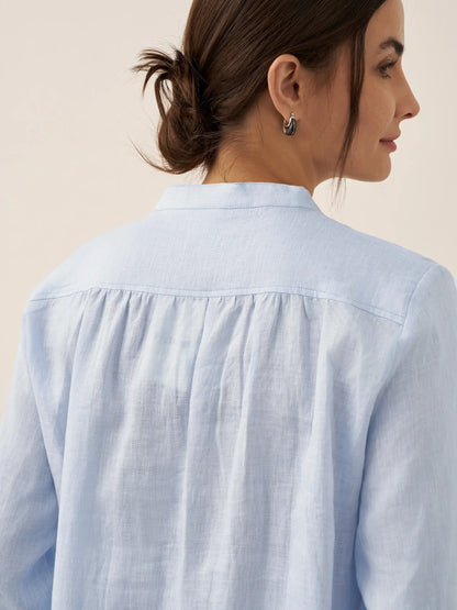 Women's 100% Linen Dress Shirt Stand Collar Half Sleeve Relaxed Fit Casual Summer Beach Vacation Blouse Top